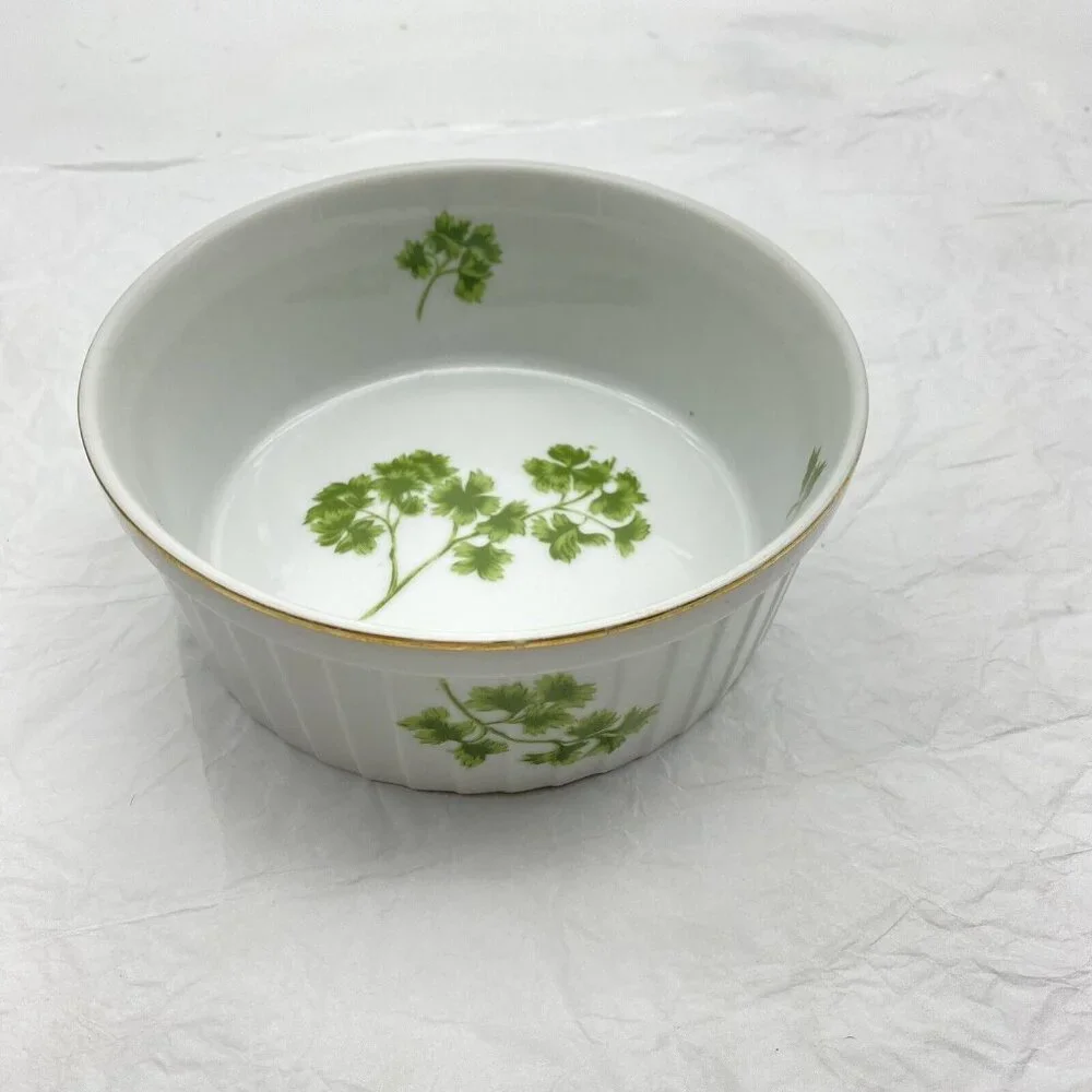 Vintage Andrea By Sadek Parsley Souffle Casserole Set Of 2 Oven To Table No Lids